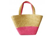 Straw Tote: Woven Wheat Straw Tote - 2 Tones - Pink - BG-R11052PK 